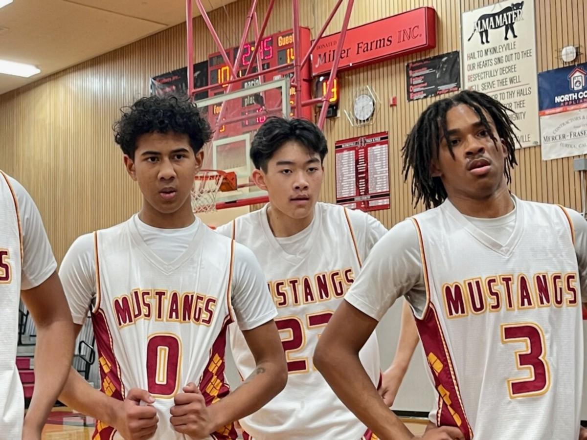 Lincoln standouts Somarri Tanner (0), Kaleb Bahn (23) and Ceyaan Lutt (3). 
